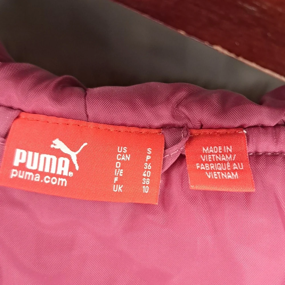 White Puma Jacket with Pink Lining and Faux Fur Trim Size Small - Picture 7 of 9
